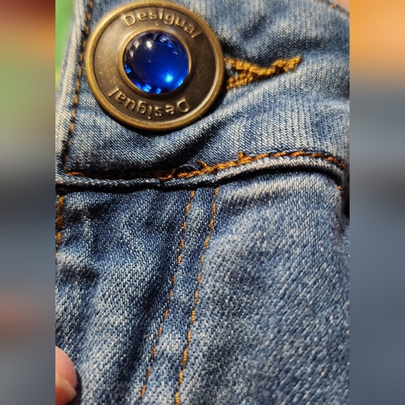 DESIGUAL NWT Flower Embroidered Straight Leg W/ankle Elastic Jeans BOHO Hippie - Picture 12 of 16